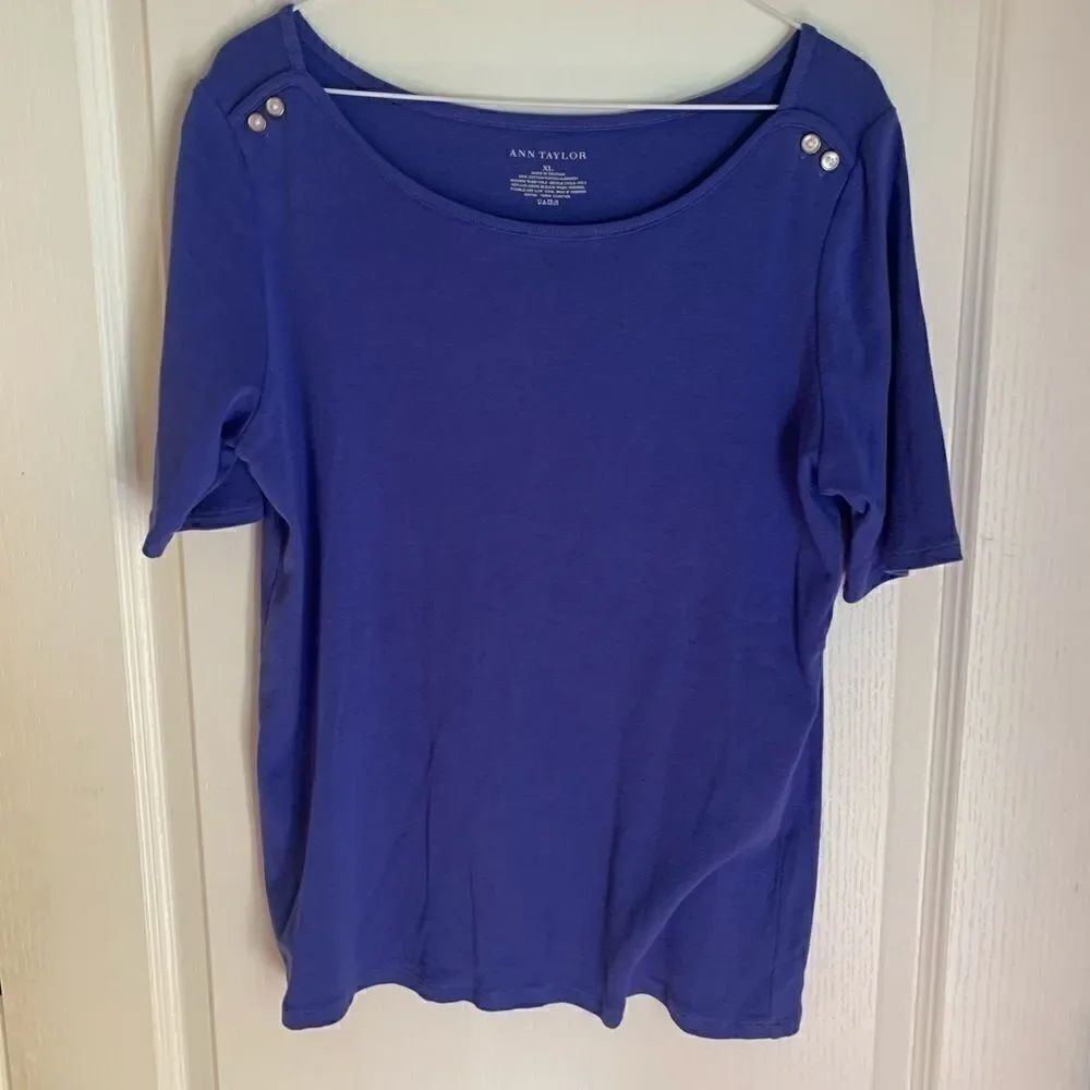 Ann Taylor purple blue tee with button detail